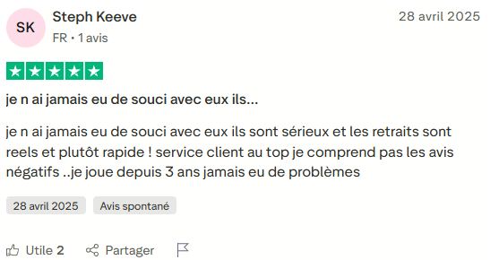 Avis client 5 - Tortuga Casino