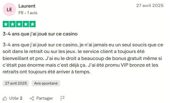 Avis client 6 - Tortuga Casino