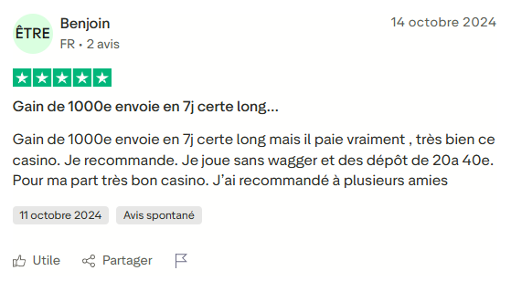 Avis client 9 - Tortuga Casino