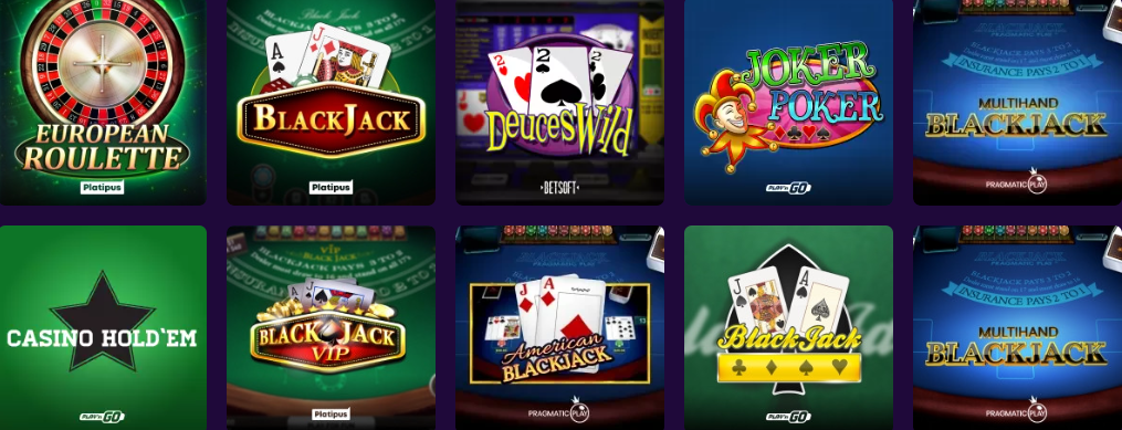 Sélection de jeux de table virtuels comme la Roulette européenne et le Blackjack - Tortuga Casino
